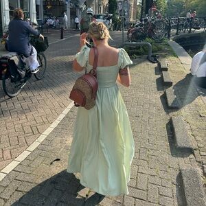 Light Green Puff Sleeve Maxi Dress